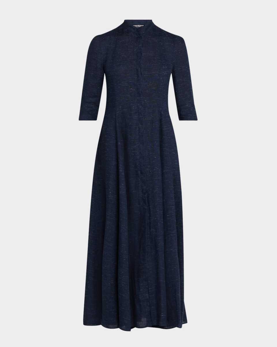 Button-Down Linen Chambray Maxi Dress